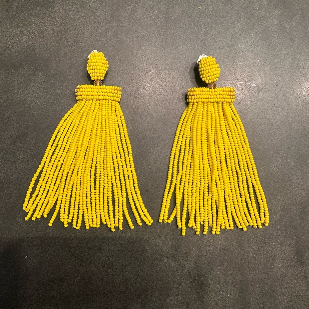 Yellow Beaded Tassel Earrings